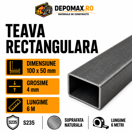 Teava rectangulara 100 x 50 x 4 mm, 6 metri